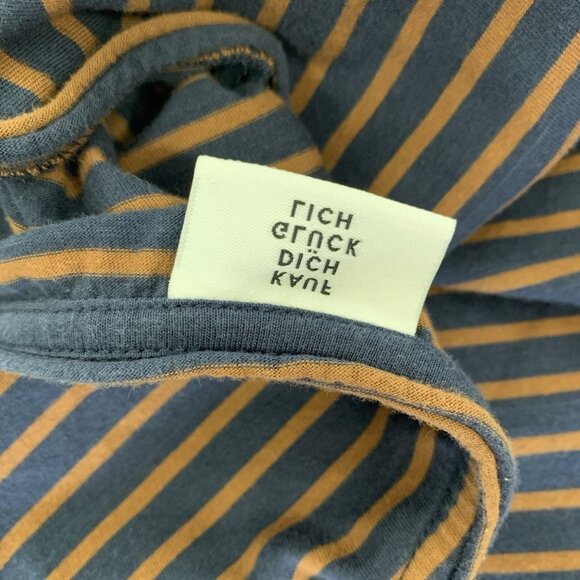 Kauf Dich Gluklich Tee Large Blue Brown Striped Short Sleeve Minimalist - Picture 4 of 5